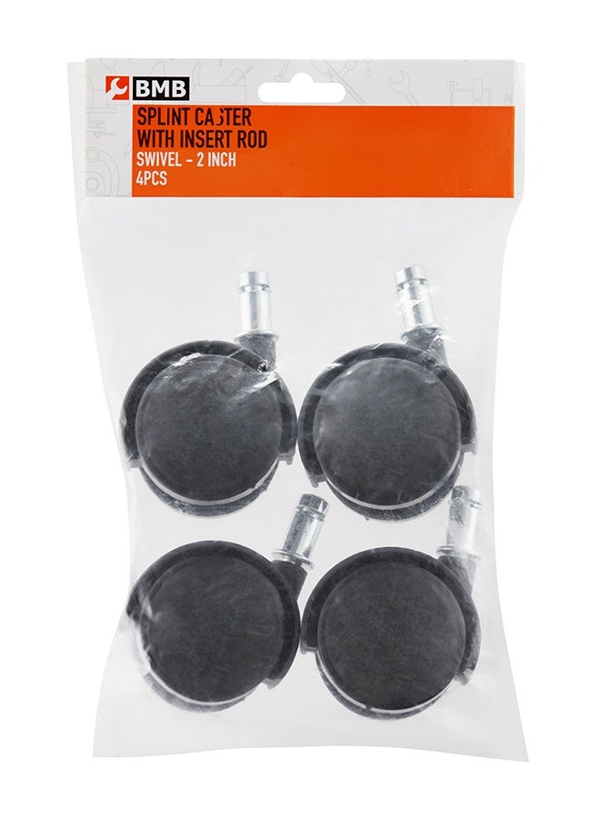 BMB tools 2inch 4-Piece Black Splint Casters with 10x35mm Insert Rod - 25kg Load Capacity (100kg Total) Non-Marking Nylon Wheels for Office Chairs, Cabinets, Storage Racks, Light Workbenches - Image 1